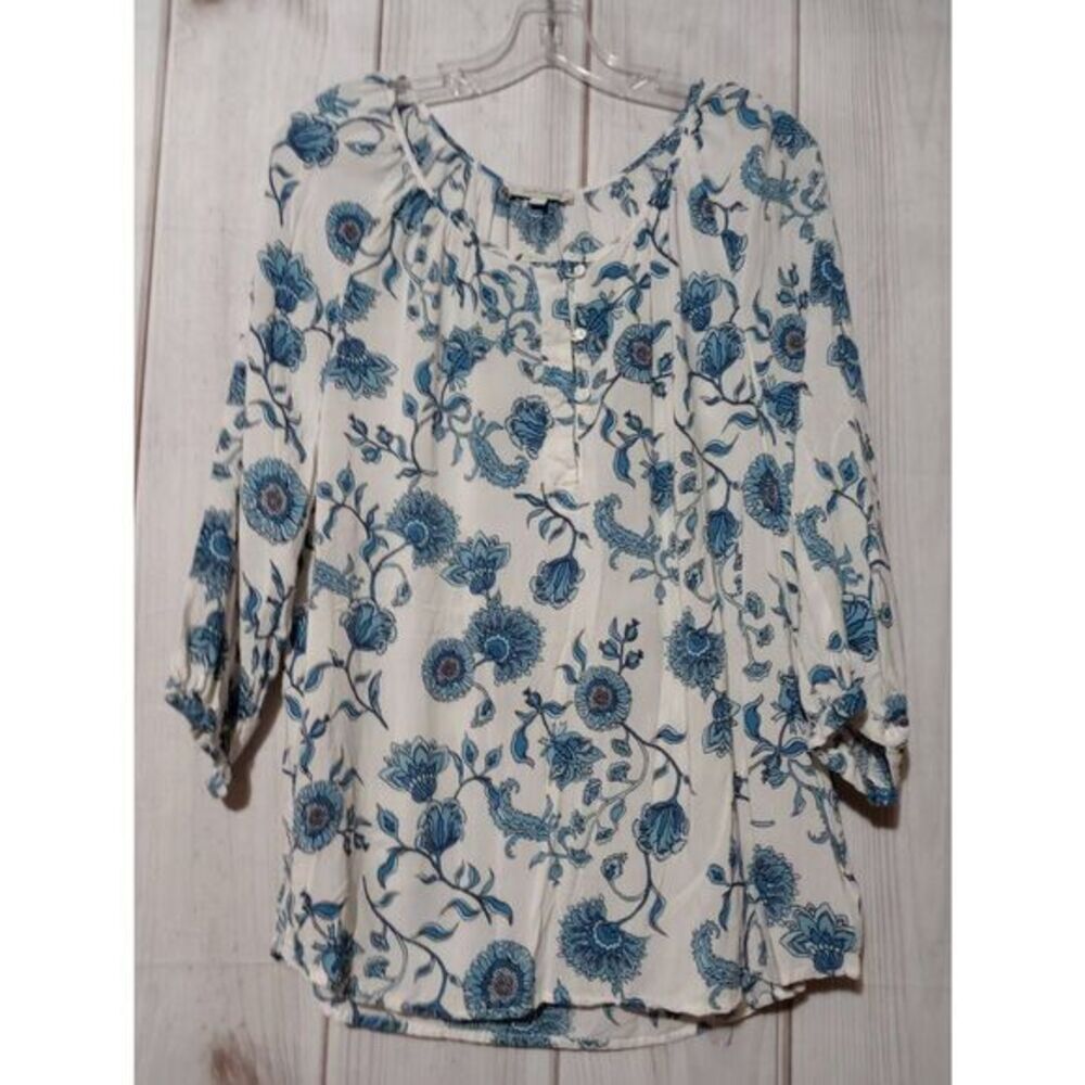Anne Carson Shirt Ladies‎ Extra Large White Blue Floral